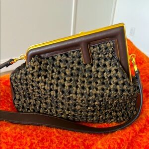 Fendi Black and Gold Woven Shoulder Bag